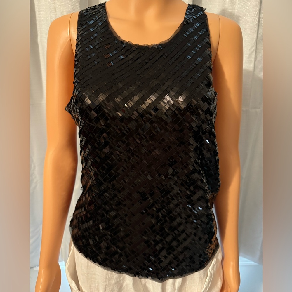Cool Free People Intimately size L black sequin tie back disco tank shirt NWOT